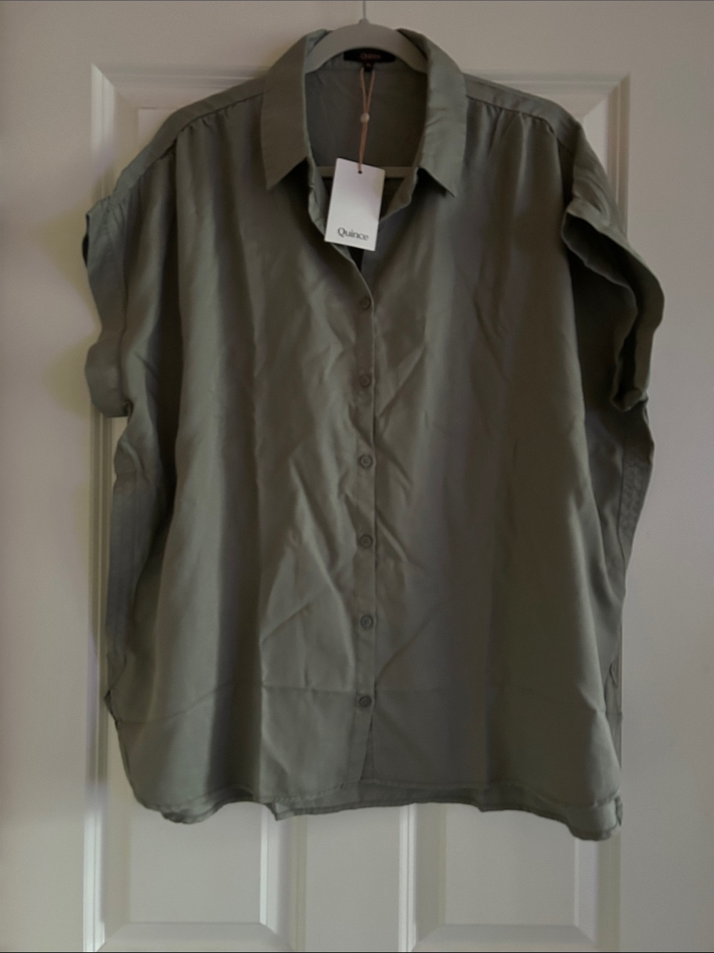 Quince vintage wash tencel camp Shirt Olive xl